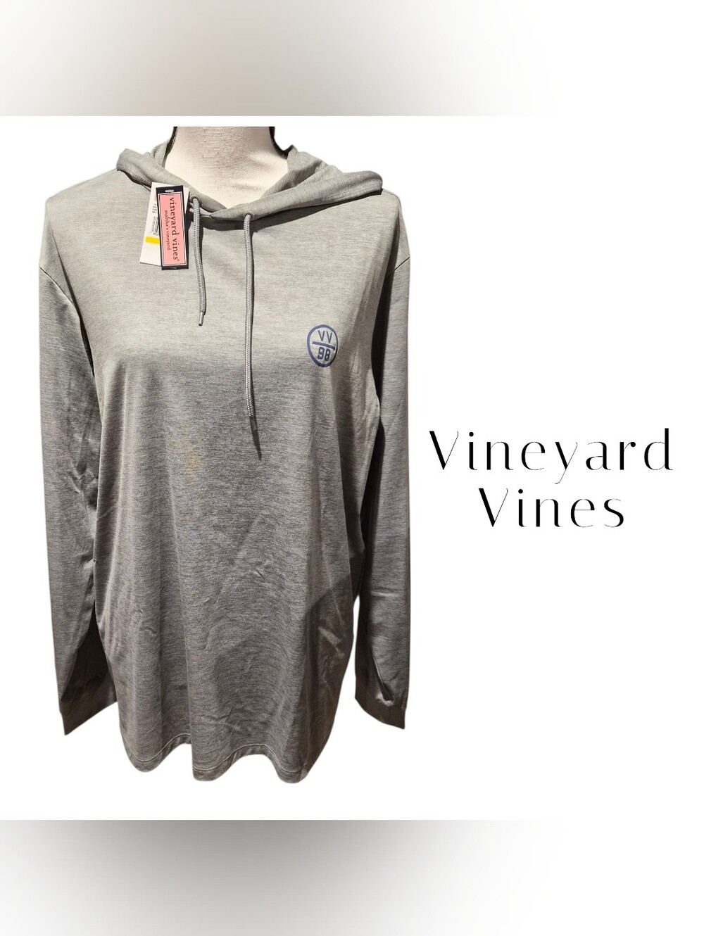Vineyard Vines Light Gray Hooded Long Sleeve Tee Mens Size Medium NWT